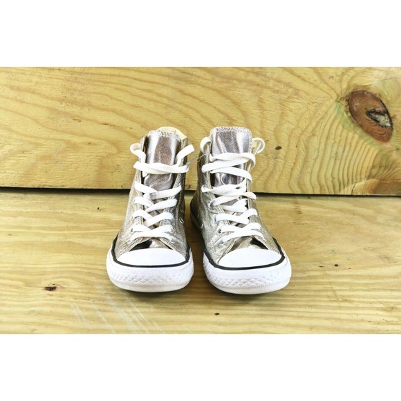 Converse All Stars Chuck Taylor Metallic Silver Youth Sz 2 Sneakers High Tops - Picture 3 of 9